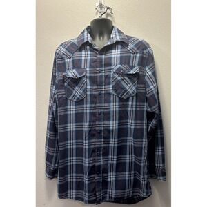 Men's GC Blue Vintage Collection‎ LT Blue Plaid Western Shirt Blue Pearl Snap